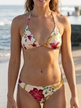 AQUA Cream Floral String Bikini - NEW